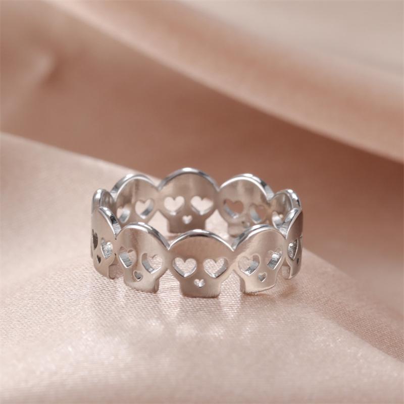 Hollow Skull Women's Ring Stainless Steel Ring Jewelry Aesthetic Rings Gold Color Finger Rings Fashion Vintage Jewelry Gift