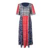 Summer Lady Dress Pleated Ethnic Style Print A-line Loose Hem Side Pockets Round Neck Soft Bohemian Short Sleeves Mid-calf Length Women Daily