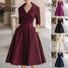 A-Linien-Saum-Design-Kleid Damen Revers V-Ausschnitt Arbeit Langarm A Bequeme Damenlinie