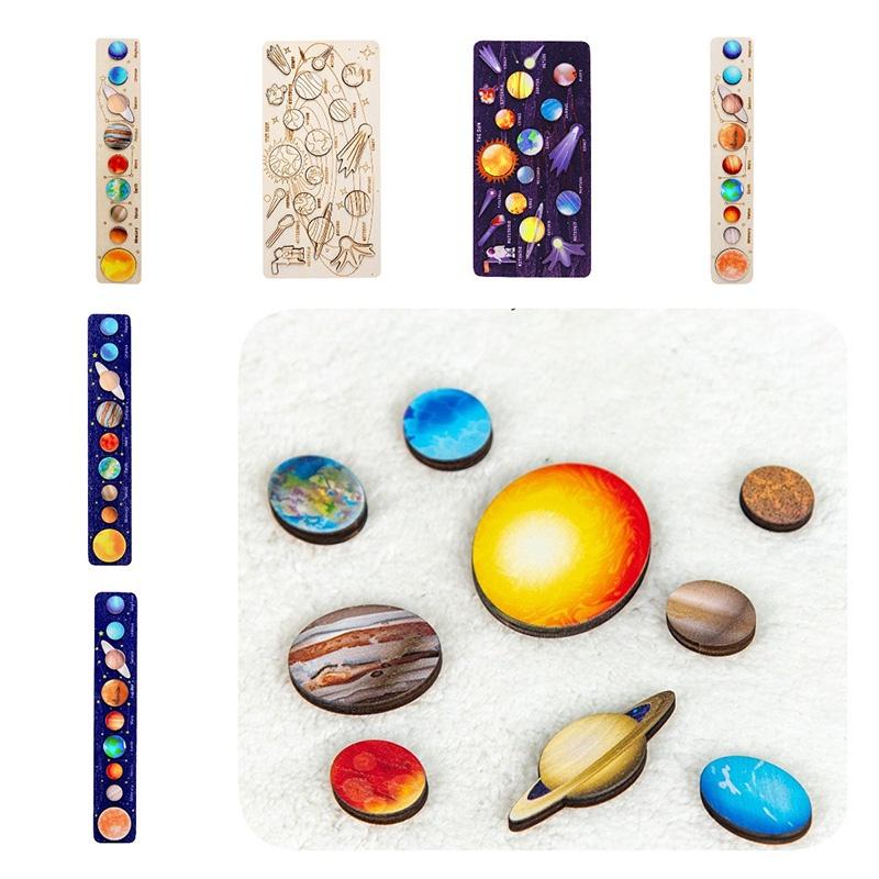 Wooden Space Planet Puzzles Montessori Toys For Kids Educational Jigsaw Tray For Science Learning