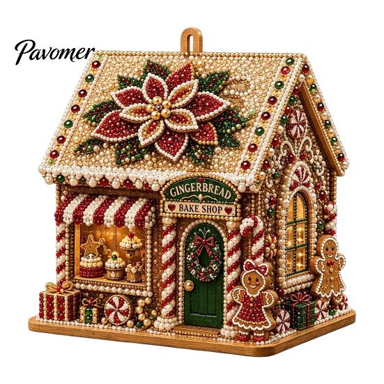 DIY Holiday Craft Set 3D House Christmas Faux Pearl Art Kit, Handmade Rhinestone Painting Kit Relaxing Activities for Adults Adults, Tabletop