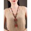 GEMCHIC Damen Vintage Ethnischer Stil Lange Pulloverkette mit Roten Perlen und Fischanhänger aus Legierung Chinesischer Klassischer Schmuck