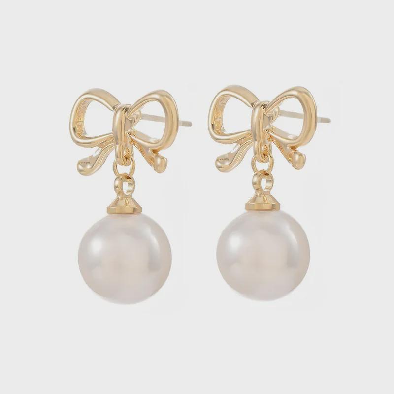 Elegant Summer Bow Pearl Earrings for Women with S925 Silver Needle