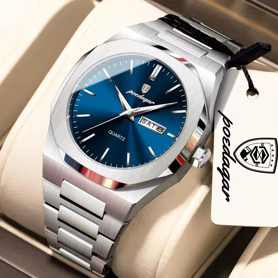 

POEDAGAR Fashion Luxury Men Wristwatch Waterproof Luminous Stainless Steel Watches for Man Date Week Quartz Business Men s Clock синий/серебряный