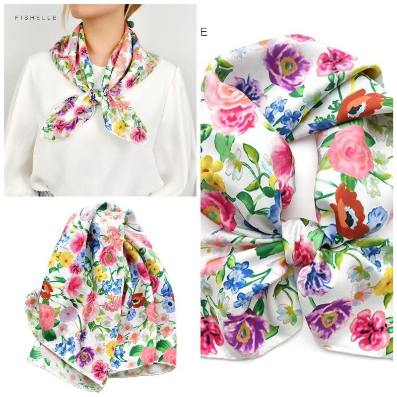68Cm Pastoral Pink Flowers Kerchief New Spring And Summer Emulation Silk Scarf Fresh And Versatile Clothes Bags Accessory Scarf