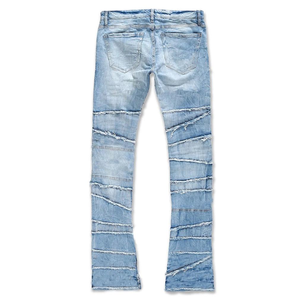 RogueWave Straight Pant Men Jeans Denim Pants Slim Fit Irregular Folds Tassel Splice Simple Button Pocket High Street Trousers
