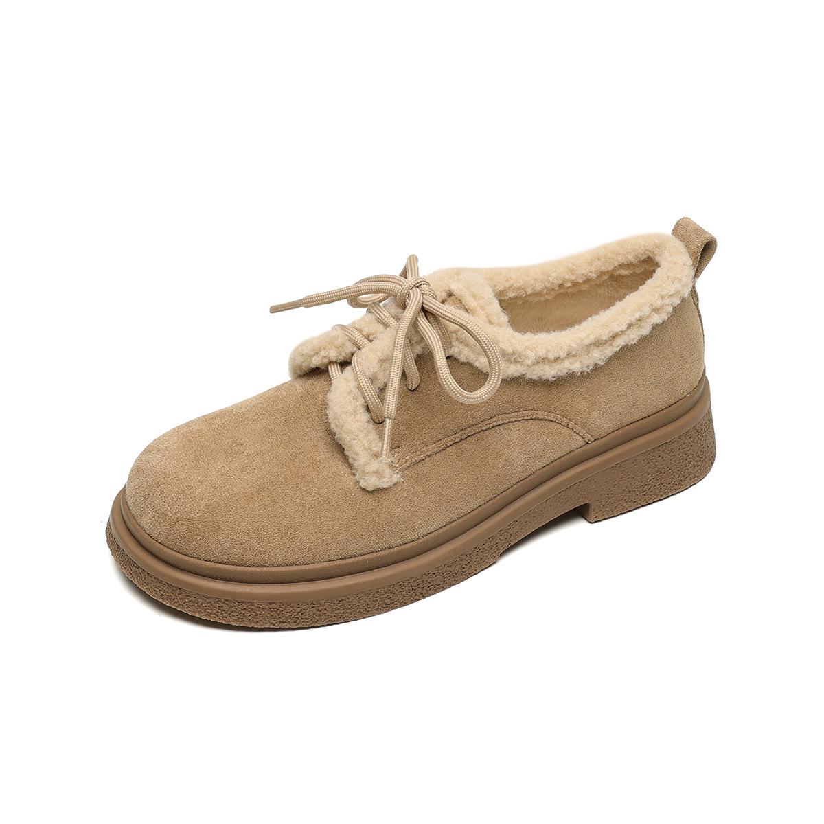 

Женские замшевые туфли на шнуровке в стиле ретро на толстой подошве с бархатной подкладкой для зимнего тепла 43 песочный