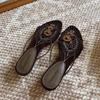 2025 New Retro Cat Heel Slippers Women Wear Outside Summer Open Toe Sexy Sandals Rhinestone Toe Clip Mopping