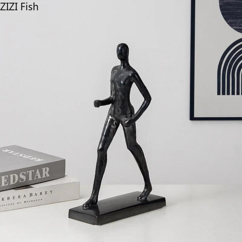 Creative Running Figures Statue Desk Decoration Crafts Ornaments Gold-plated Character Ceramic Sculpture Room Aesthetic Decor