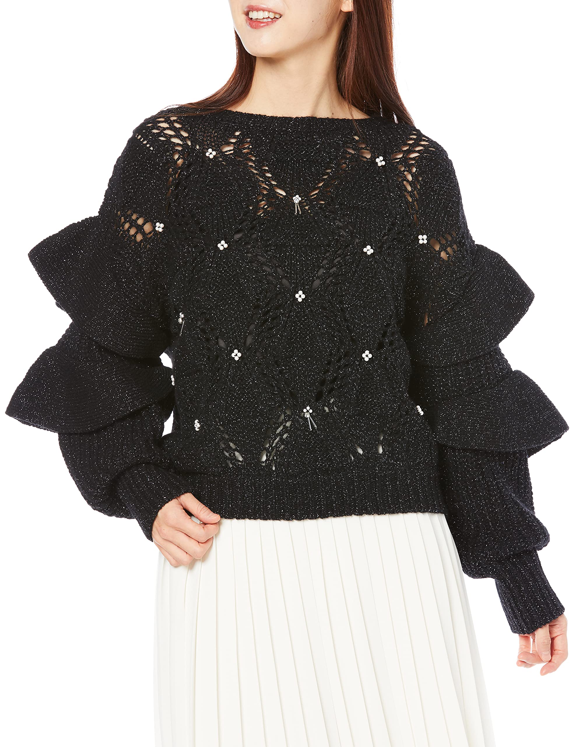 

Lily Brown Openwork Pearl Knit Top Women s LWNT214808, Black/F чёрный