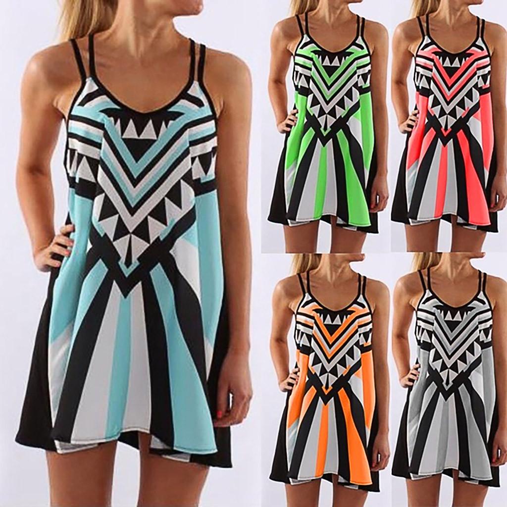 

Fashion Women Plus Size Camisole Sleeveless Printing Easy Mini Dress