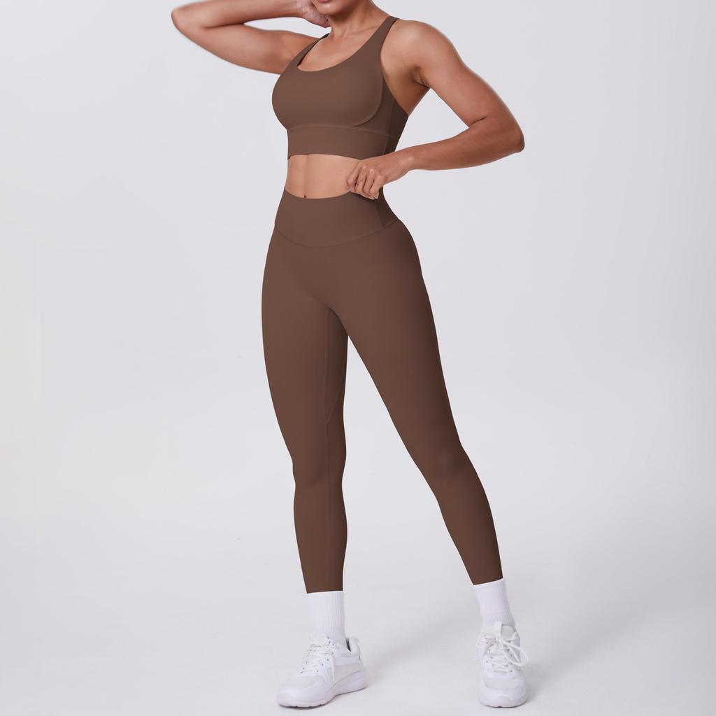Nude Brushed Cross Back Bra, Casual Sports, Hip Lifting Pants, Fitness Yoga Suit, Two-piece Set