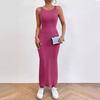Sommerkleid für Damen, rückenfrei, schmal, ärmellos, einfarbig, elastisch, gestreift, Etuikleid, schmale Taille, O-Ausschnitt, gestrickt, Maxikleid, langes Urlaubskleid