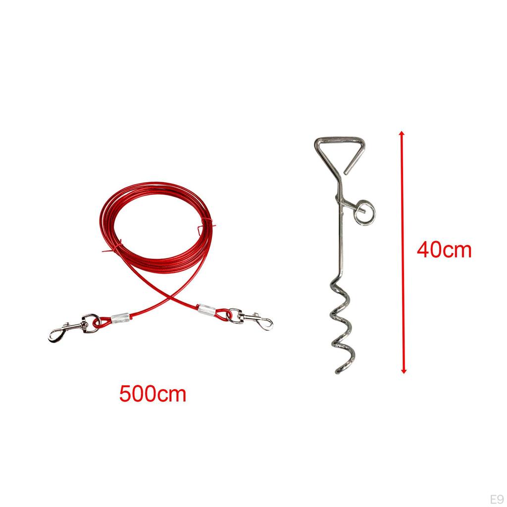 Dog Tie Out Cable and Stake Chain Anti Rust Sturdy Outside Leash with Lead