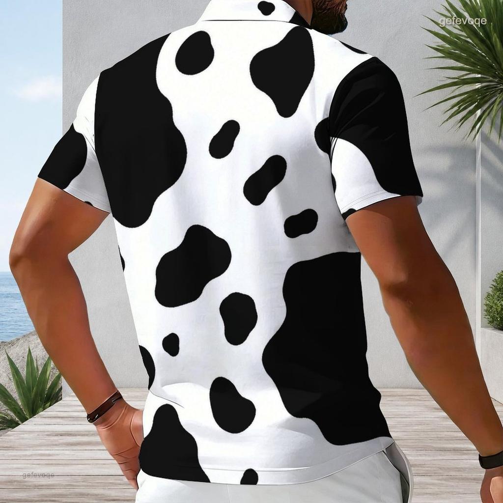 Men Plus Size Short Sleeve Quarter Zip Collared Blue Camouflage Printed Polo Shirt