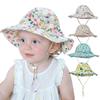 Baby Summer Sun Hat Cotton Floral Print Wide Brim Bucket Hat with Bow Adjustable Chin Strap UV Protection for Infant Toddler Girls