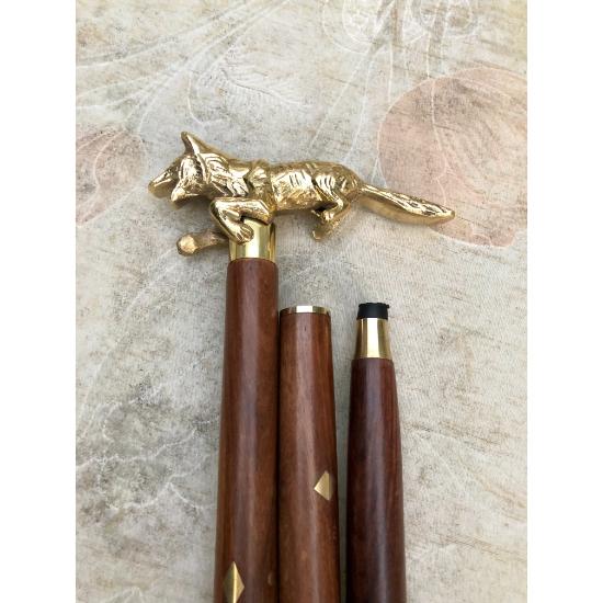 Vintage Fox Tasarım Baston Ahşap Baston Pirinç Kolu Topuzu Hediye