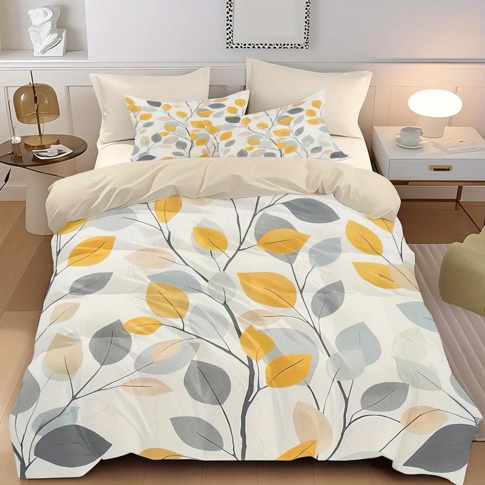 

Comforter Yellow Leaves Bedding Set 3D Printed Soft Single Twin Double Queen King Size For Birthday Gift Decor For Home Comforter (quilt)-EU Single(135*200cm)3pcs