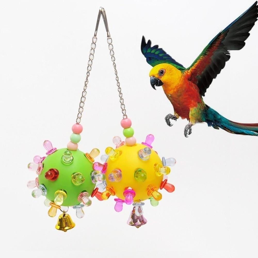 Funny Plastic Parrot Chewing with Bell Detachable Bird Cage Bite Resistant Auditory Stimulation Parrots Chew Swing Tiger Skin