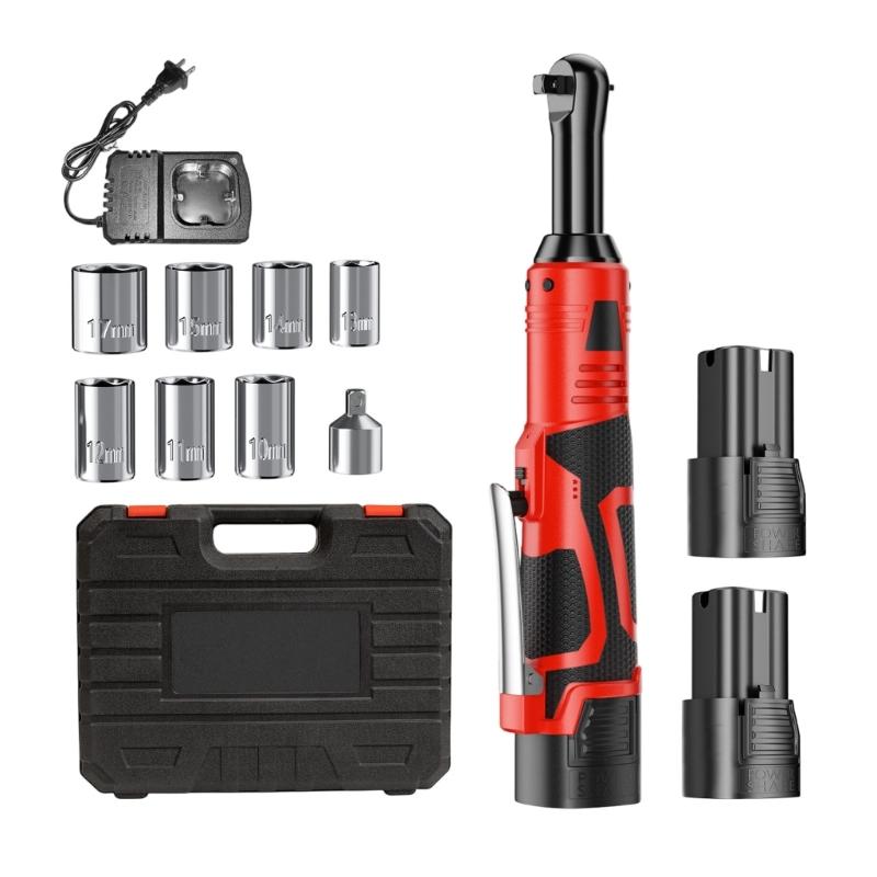 High Torques 90 Degree Pivots Ratchet Wrench Variable Speed Control Rechargeable Battery Comfortable Grip for Mechanical Tasks