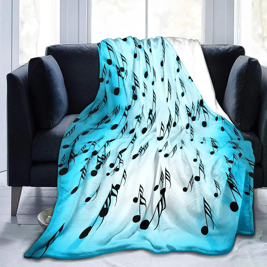 Music Note Piano Pattern Flannel Throw Blanket for Bed Sofa Couch All Season Warm Super Soft Lightweight Blanket King Queen Size