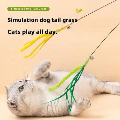 Cat Teasing Toy Interactive Tail Grass Dog Sage Feather Long Pole Cat Teasing Stick Bite Resistant Cat Sound Toy Pet Supplies