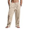 Herren Sommer Leinenhose Lässige Einfarbige Baggy-Hose Strand-Yogahose mit Taschen Elastischer Taille Kordelzug für den Alltag und Urlaub