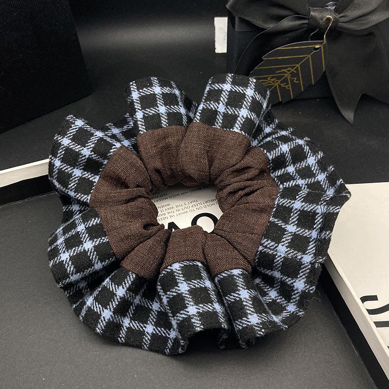 2025 Autumn/Winter Color Block Plaid Patchwork High Elasticity Hair Rope - Korean Style Temperament Ponytail Hair Accessory