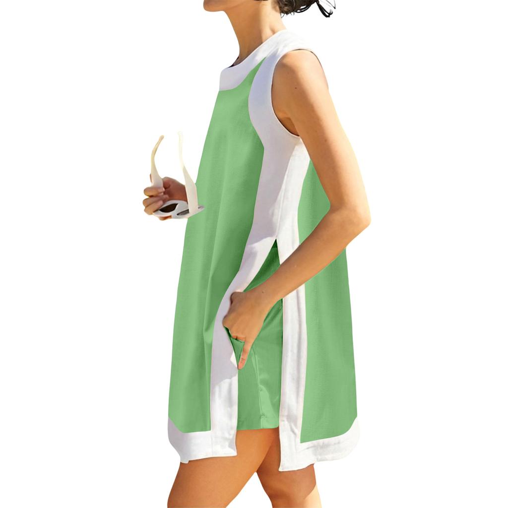 Women's Fashion Loose Sleeveless Short Skirt With Pockets And Shorts Two-Piece Set