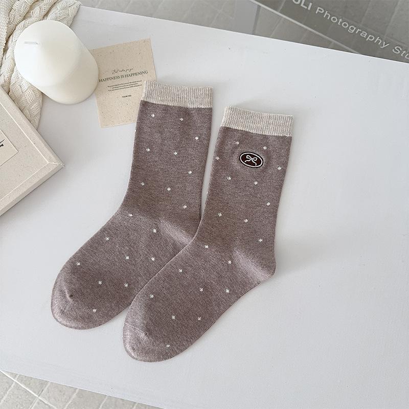 Boneless Polka Dot Socks Cotton Socks White Medium Tube Socks Autumn Tide Cute Embroidered Bow Stockings