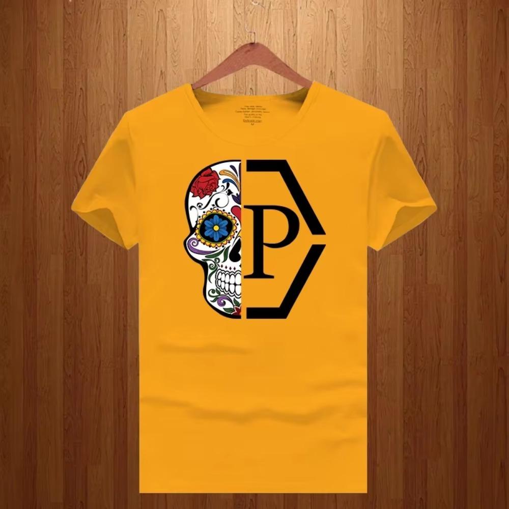 Luxusmarke Halber Schädel Blume Gedruckter Buchstabe Herren und Damen 2023 Neues Lockeres Kurzarm-T-Shirt Rundhals Print T-Shirt