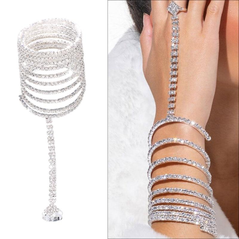 Mehrlagiges Kristallspulenarmband für Damen Strasssteine Stretch Armreif Offener Armreif Oberarm Schmuck