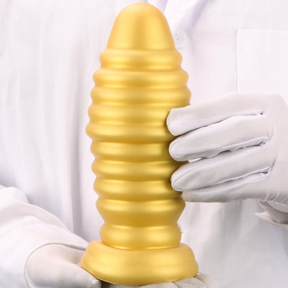 Gold Silikon Weiche Super Große Dicke Saugnapf Anal Expander Anal Plug Fisting Masturbator Großen Dildo Sex Spielzeug