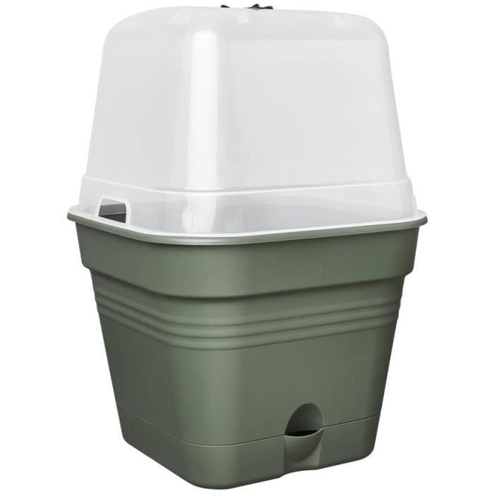 ELHO Square Grow Pot GREEN BASICS - Plastic - Reservoir - 19.5 X 19.5 X H 16.5 Cm - Leaf Green