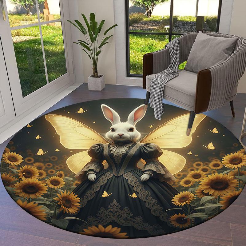 SunflowerFairy Round Area Rug,Carpet Rug for Living Room Bedroom Sofa Playroom Decor,Non Slip Floor Mat
