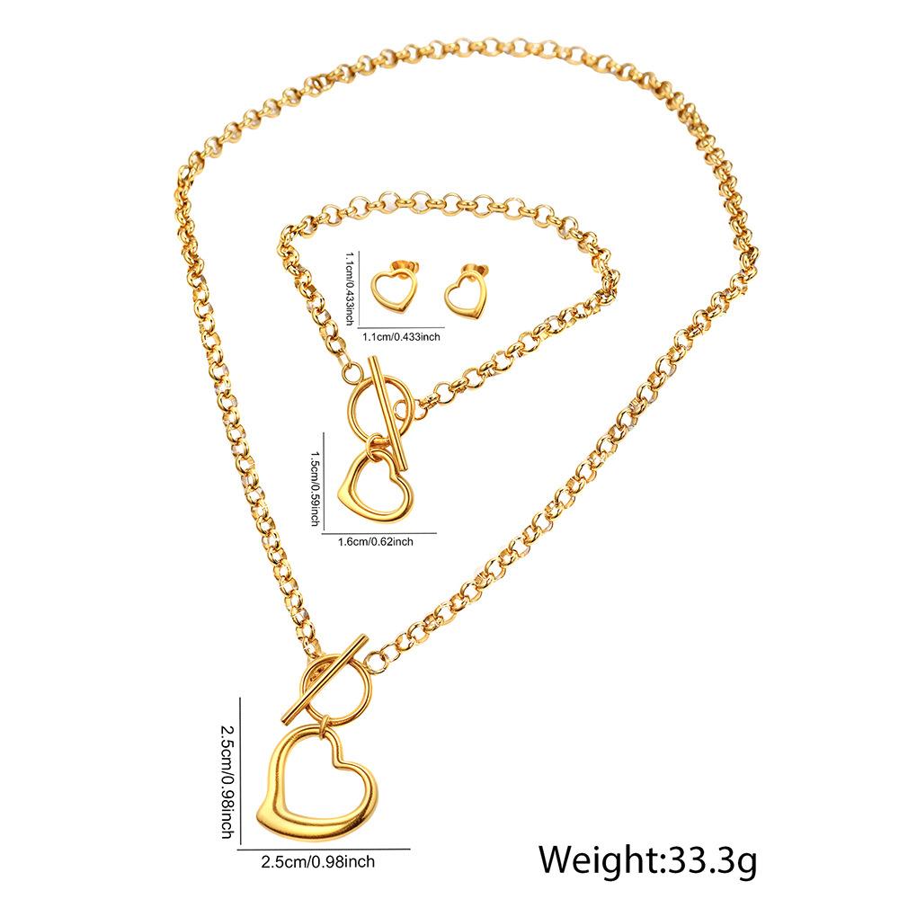 Simple Versatile Stainless Steel 18K Gold-Plated Jewelry Set Heart Pendant Necklace Bracelet Earrings Set for Women