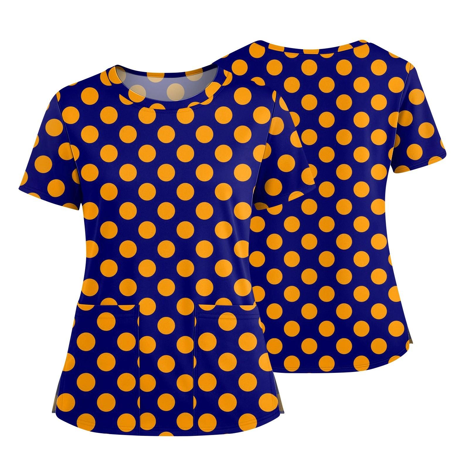 

Женская модная футболка с принтом, круглым вырезом, карманом, короткими рукавами и разрезом по низу, униформа и рабочая блузка XL жёлтый