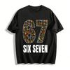 Cartoon Number 67 Print Casual Graphic Tee For All Ages Pure Cotton T-shirt