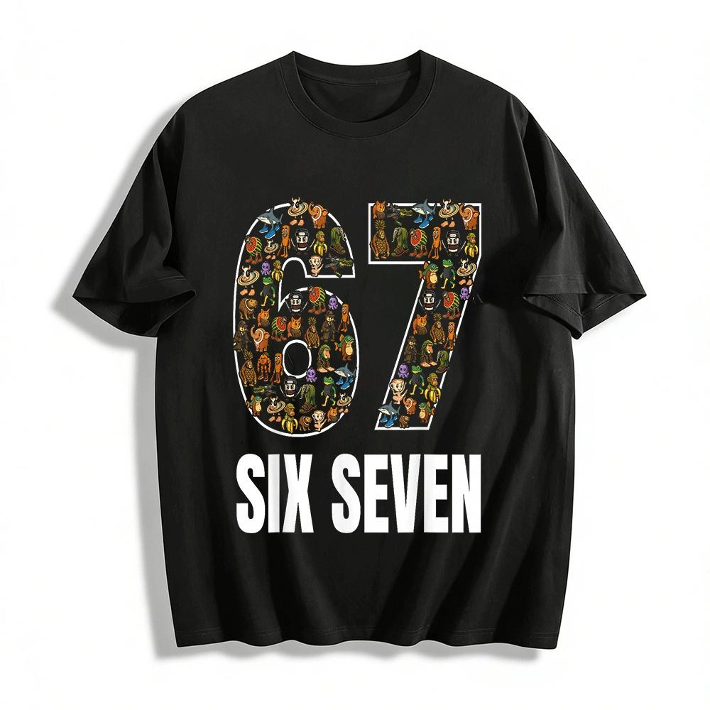 Cartoon Number 67 Print Casual Graphic Tee For All Ages Pure cotton T-shirt XXS