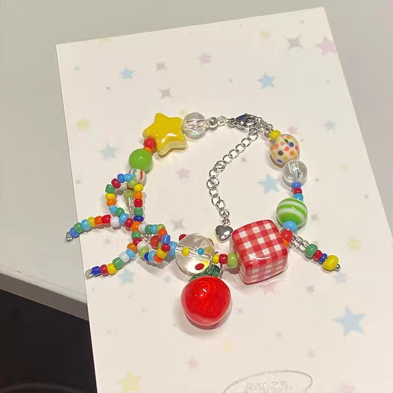 

New dopamine color apple star beaded necklace light luxury niche summer colorful collarbone chain