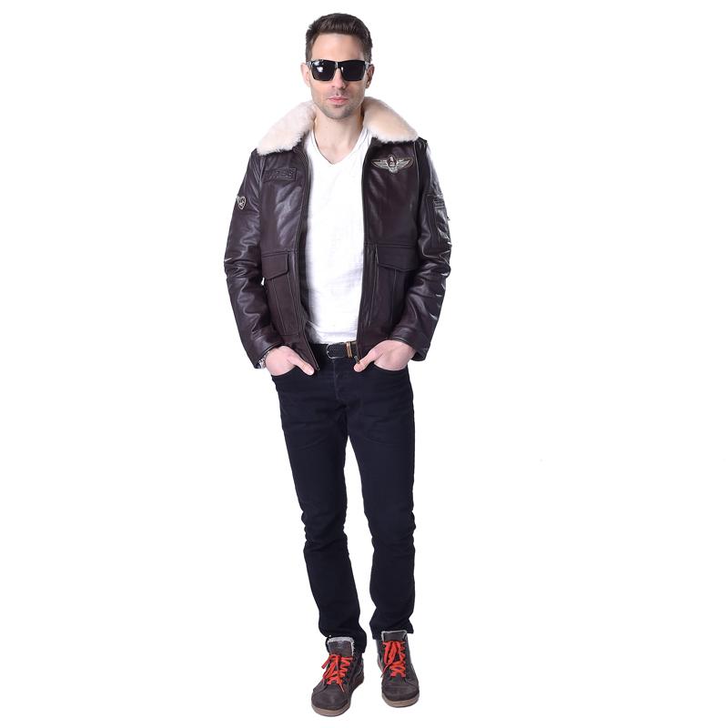 Čínská velikost MAPLESTEED Genuine Leather Jacket Pánská pilotní bunda Letecký kabátek 100% hovězí kůže kožešinový límec pánská kožená bunda zimní 177