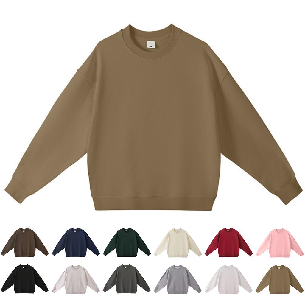 Men's And Women's Casual Solid-color High-weight Off-the-shoulder Pullover, Men's Loose Round-neck Long-sleeved Sweatshirt