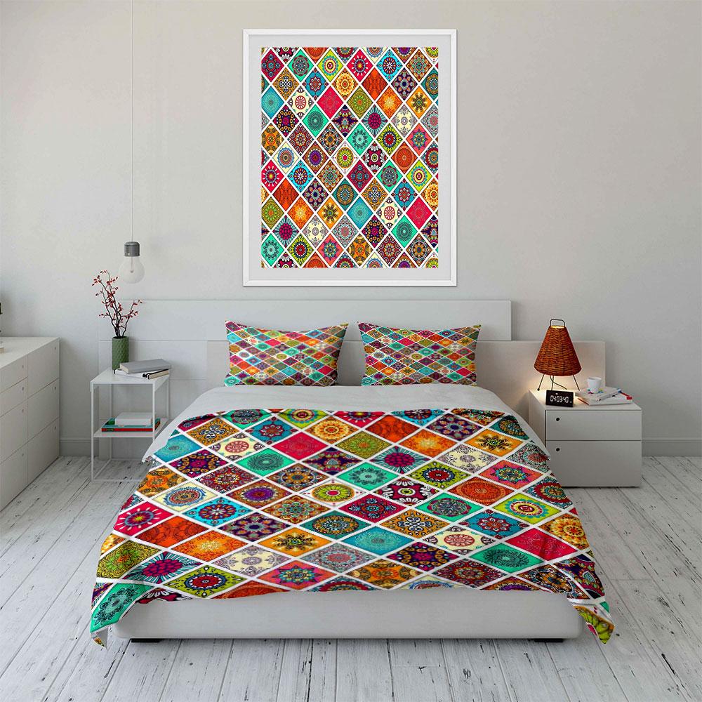 Colorful Mandala Pattern Decor Set Soft Comfortable Duvet Cover Bedding Set Included 1*Duvet Cover & 2*Pillowcases, Gift