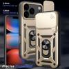 Coque pour iPhone 18 Pro Max, Résistante avec Anneau et Cache Caméra Coulissant - Doré