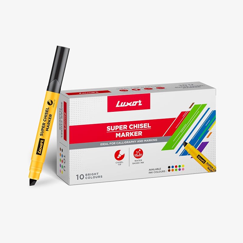 Luxor 999 N Super Chisel Marker - Box of 10, Broad & Precise Marking, Suitable for Crafts & Projects, Multicolor
