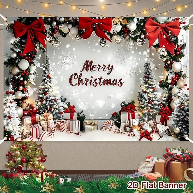 Premium Merry Christmas Wall Tapestry Polyester Xmas Holiday Banner Decoration Festive Snow Scene Art for Home Party Room Accent