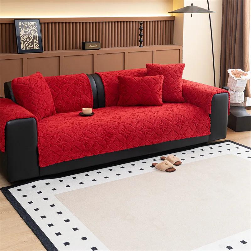 Protector Couch Cover For Sofa For Winter Fur-Covered Sofa Cushion Pet Friendly Anti-Slip Sofa Covers For Living Room