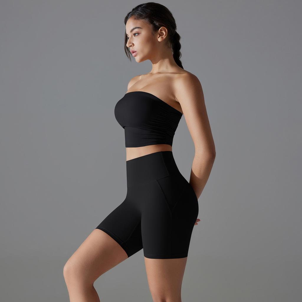 New One-piece Sports Bra With Anti Slip, Anti Glare, Strapless Yoga Suit Set, Base, Fitness Shorts Two-piece Set