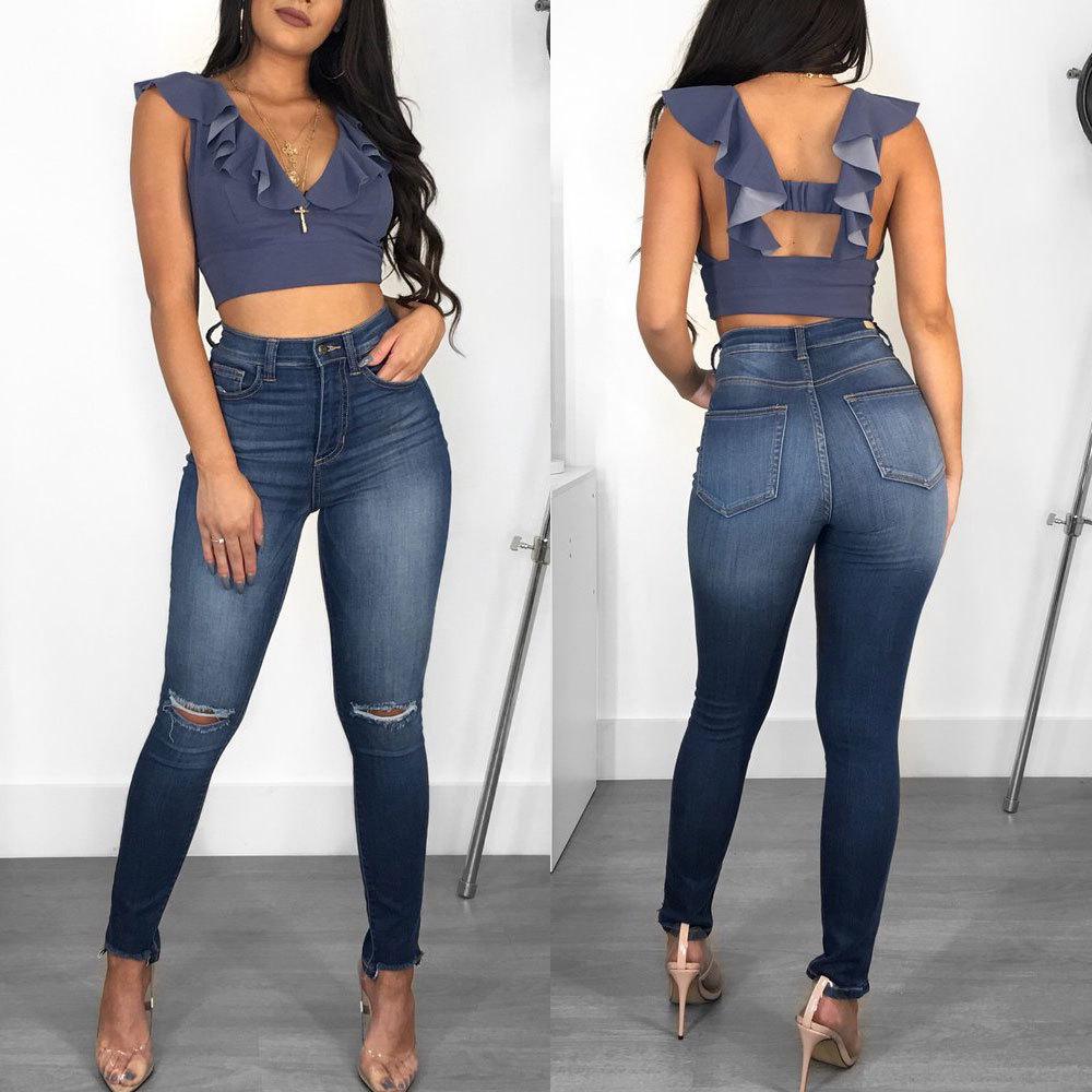 New Arrival: Trendy European-American Ripped Skinny Butt-Lifting Jeans for Women Extra Large
