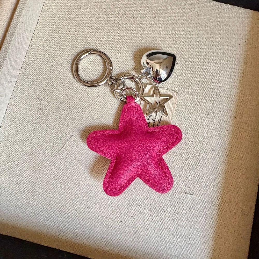 Heart Star Leather Keyring PU Colorful Pendant Charm Star Shape Keychain Bag Hanging
